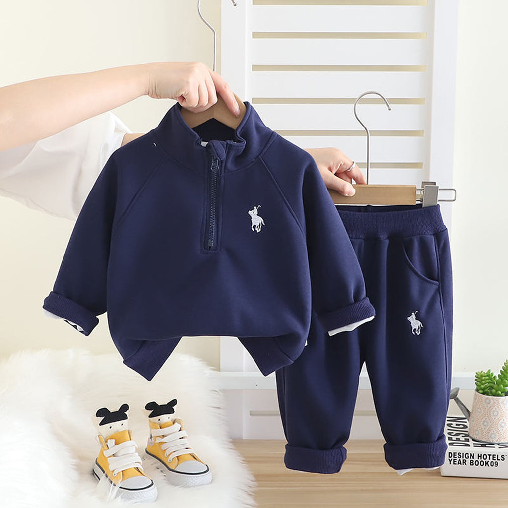 Boys' Suit New Children's Baby Clothes Children's Spring and Autumn Stand Collar Pullover Hoodie Two-piece Set