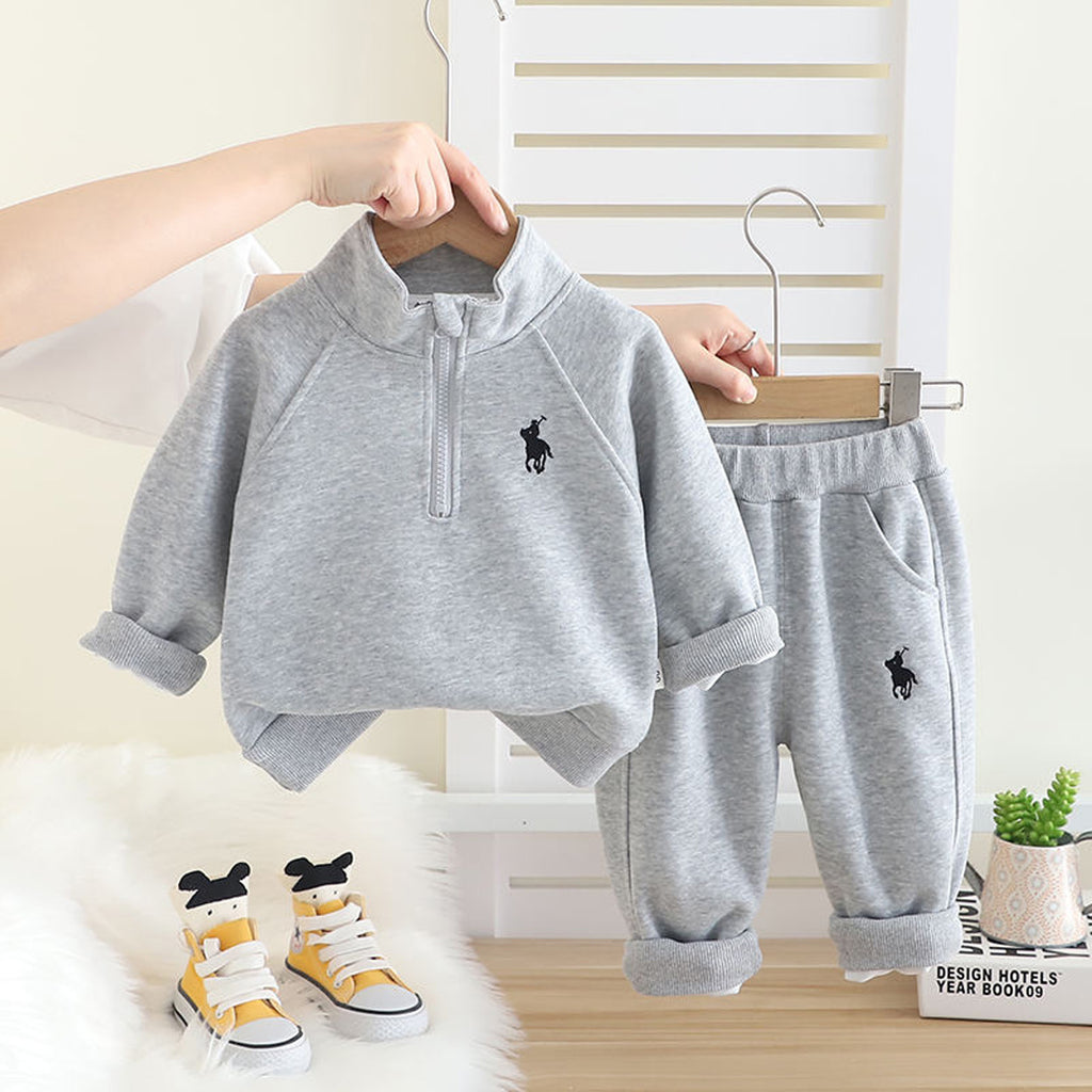 Boys' Suit New Children's Baby Clothes Children's Spring and Autumn Stand Collar Pullover Hoodie Two-piece Set