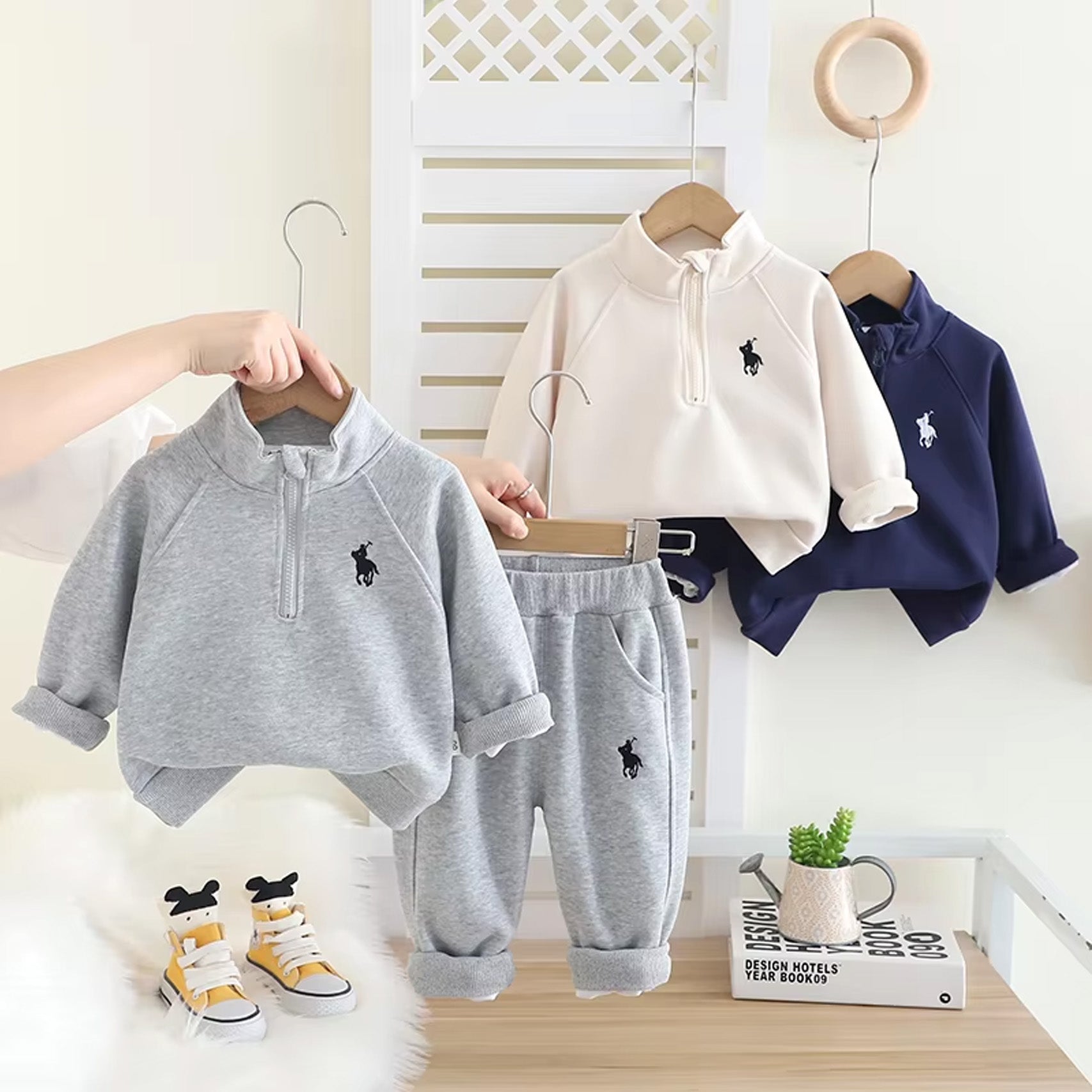 Boys' Suit New Children's Baby Clothes Children's Spring and Autumn Stand Collar Pullover Hoodie Two-piece Set